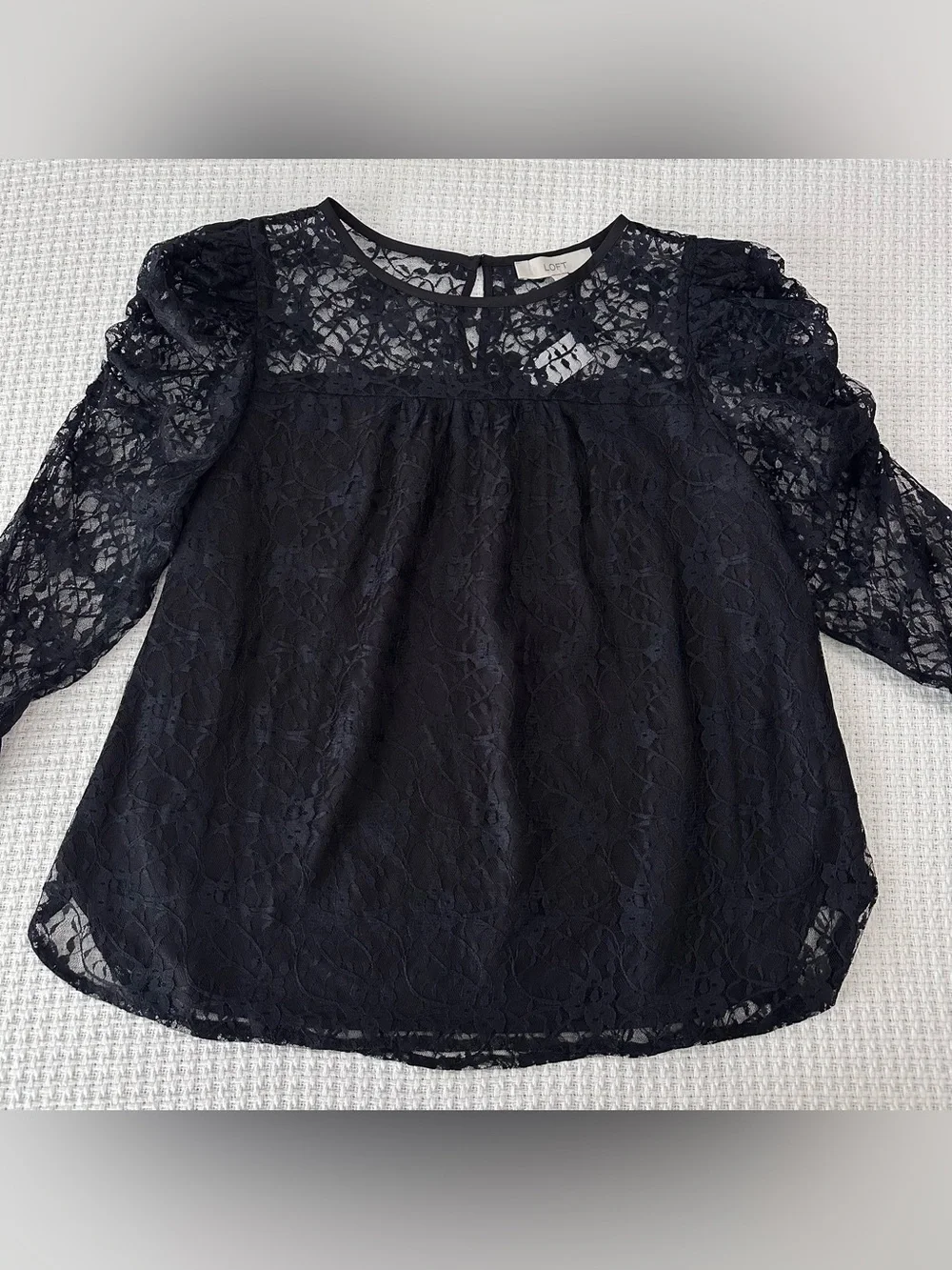 LOFT Black Floral Lace Sheer Longsleeve Top Womens Large Whimsigoth Victorian